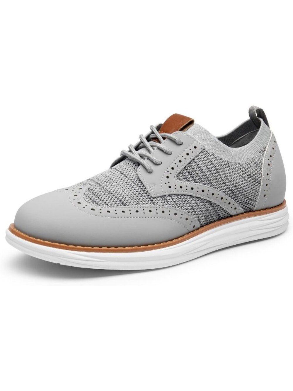 Men's Grey White Knit Mesh Dress Sneakers Lace Up Casual Walking Oxford Shoes